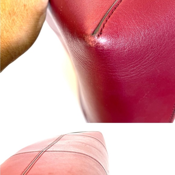 Tory Burch T Block Tote,”Imperial Garnet, with Leather Removable Pouch with logo - Picture 6 of 16